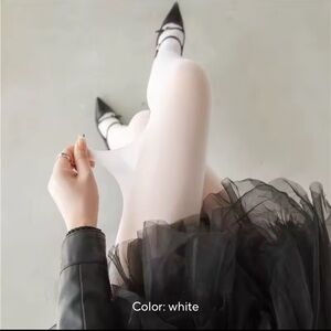 NWT pure white nylon silk teal tights fashion legs OS leggy style